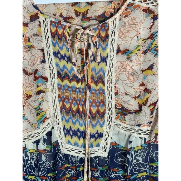Anthropologie Meadow Rue Blouse Sz L Boho Floral Patchwork Crochet Peasant Top - Picture 3 of 10